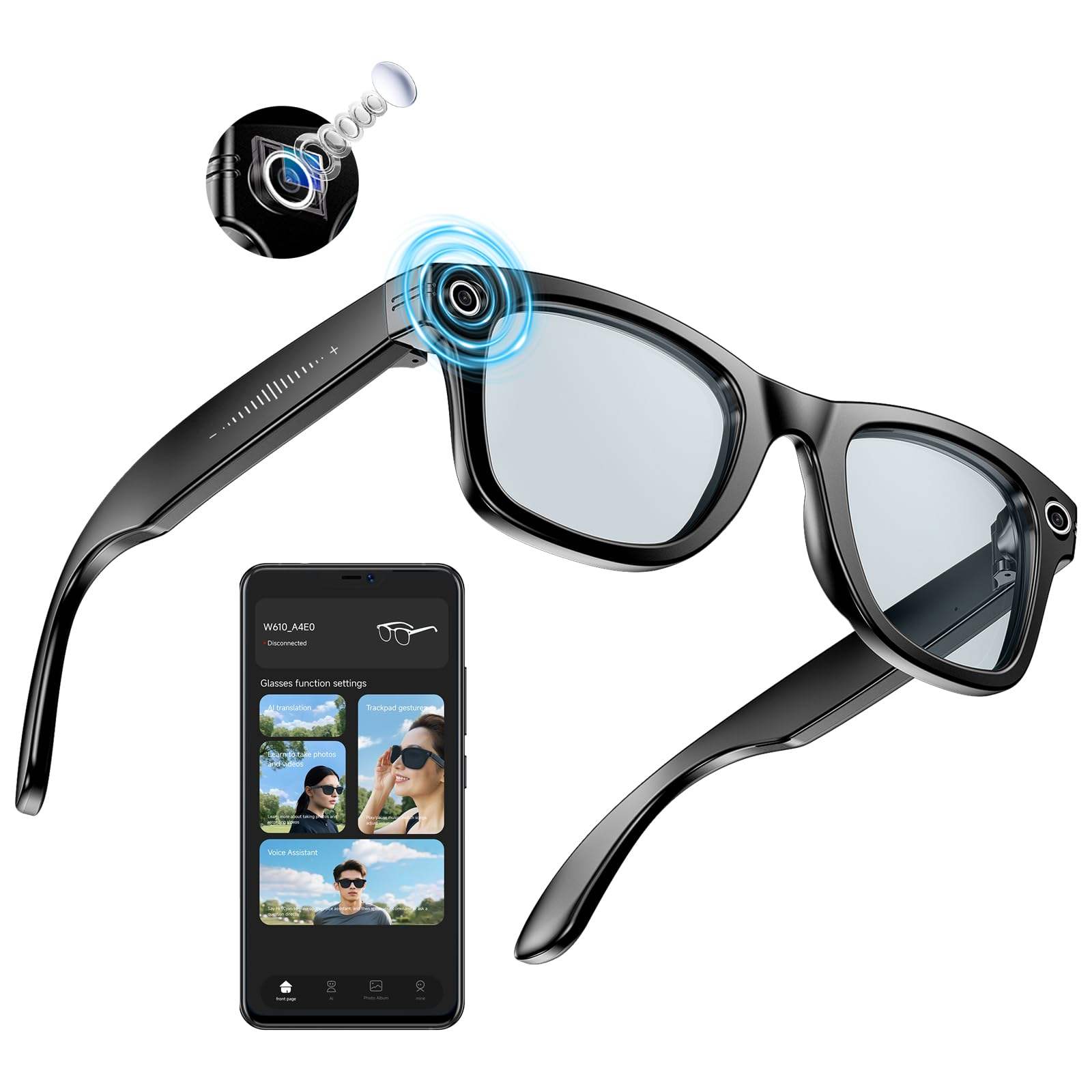 VisionAI Pro 4K Camera Smart Glasses - Real-time Translation & Bluetooth Audio