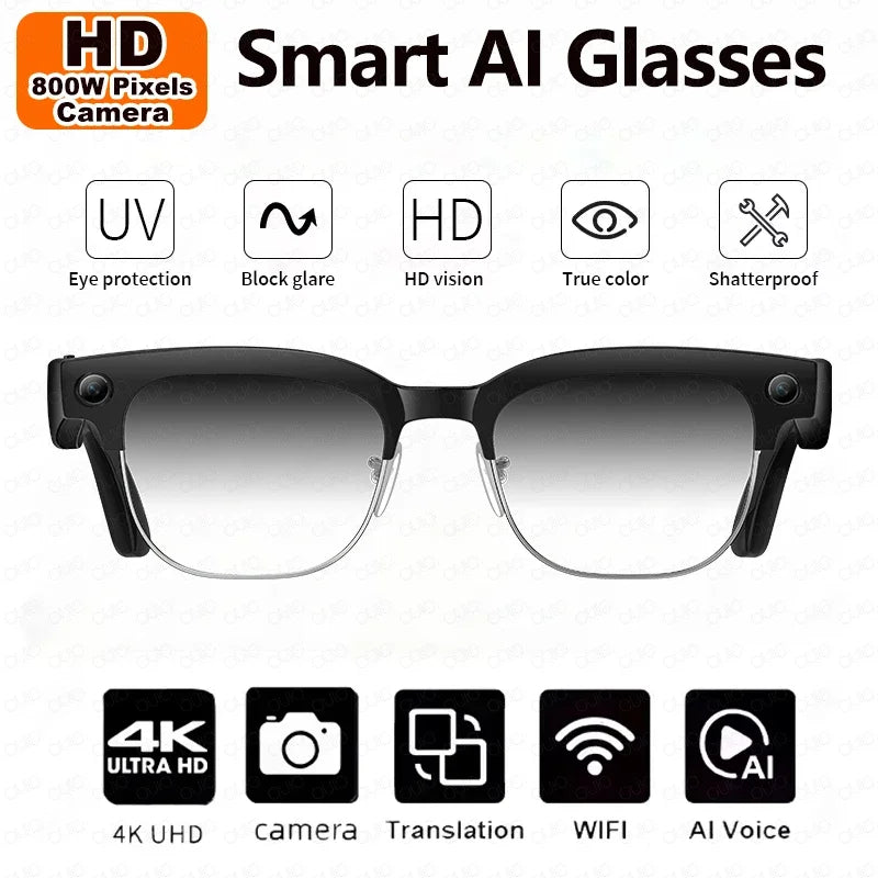 Black VisionAI smart glasses showing premium design details on white background