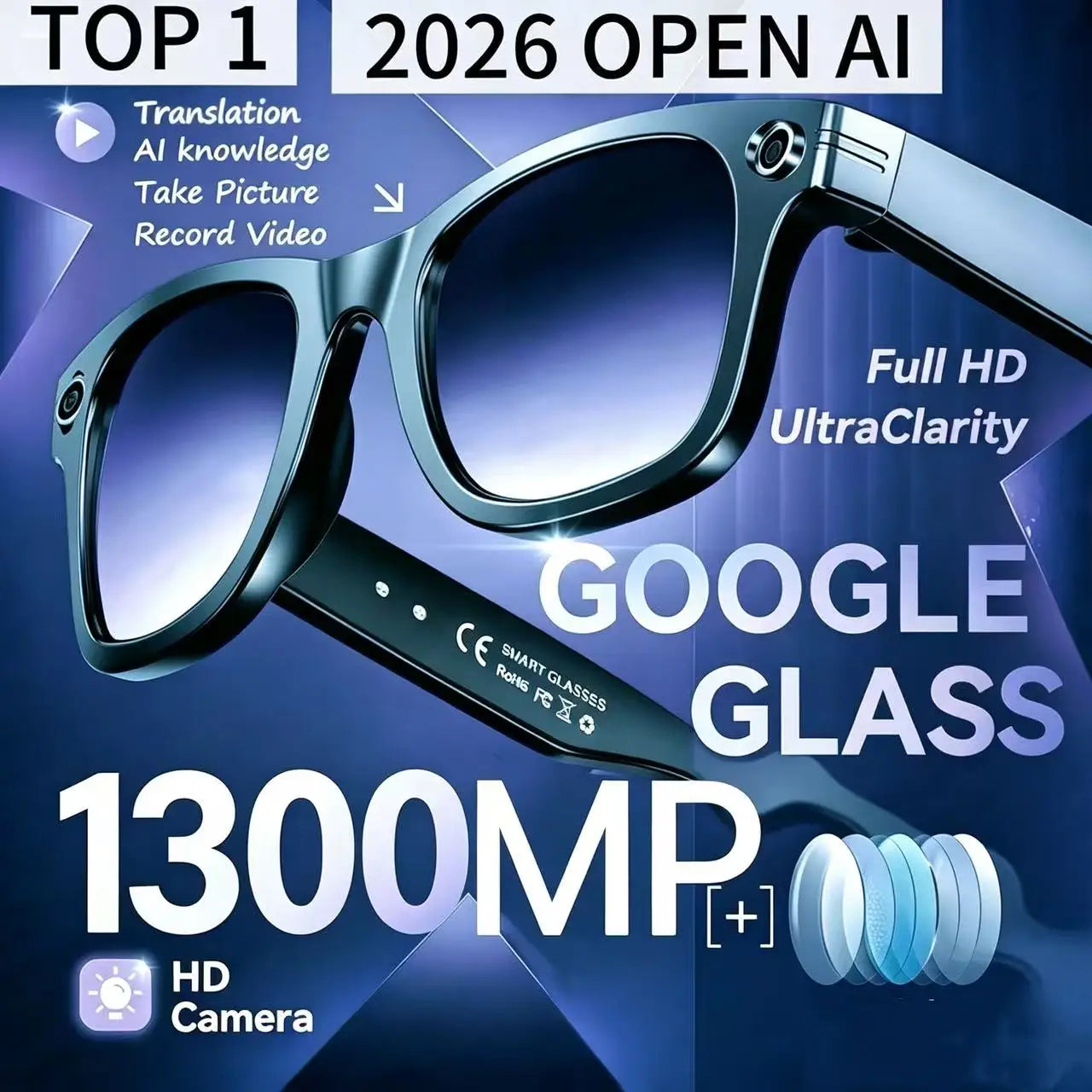 VisionAI Pro Max | 13MP AI Translation & Video Glasses