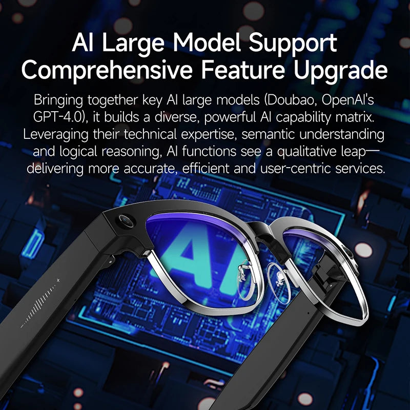 Black VisionAI smart glasses showing premium design details on white background