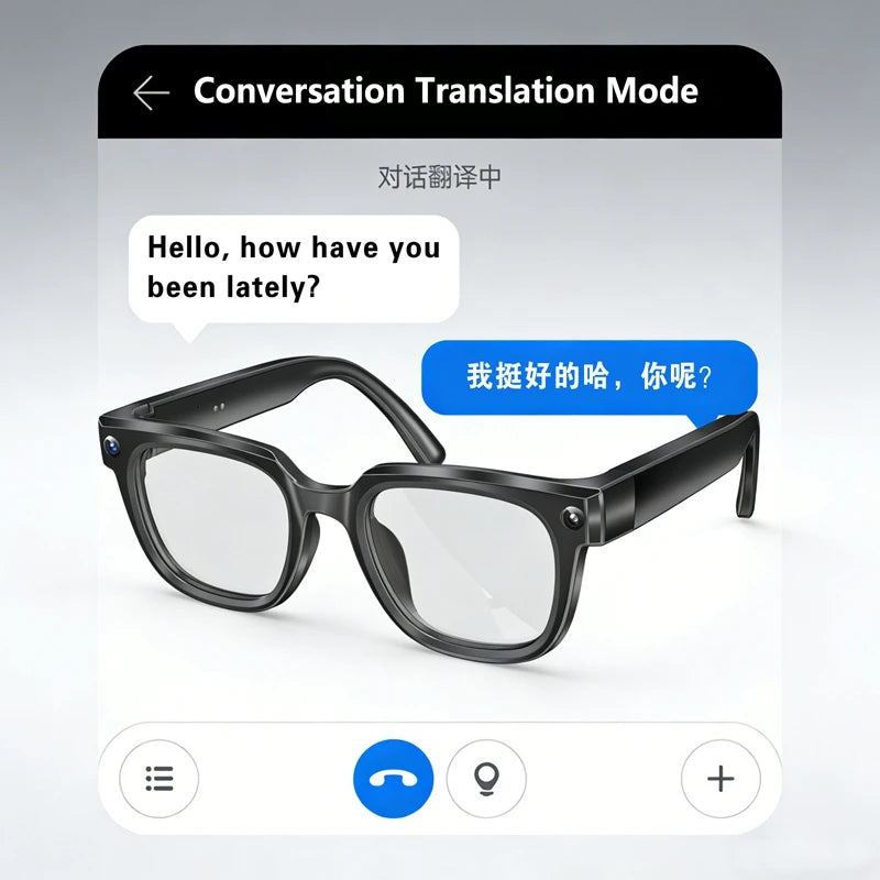 Black VisionAI smart glasses showing premium design details on white background