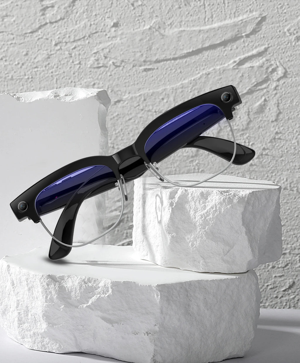 Demonstration of the real-time AI translation interface displayed via the VisionAI Apex smart eyewear.