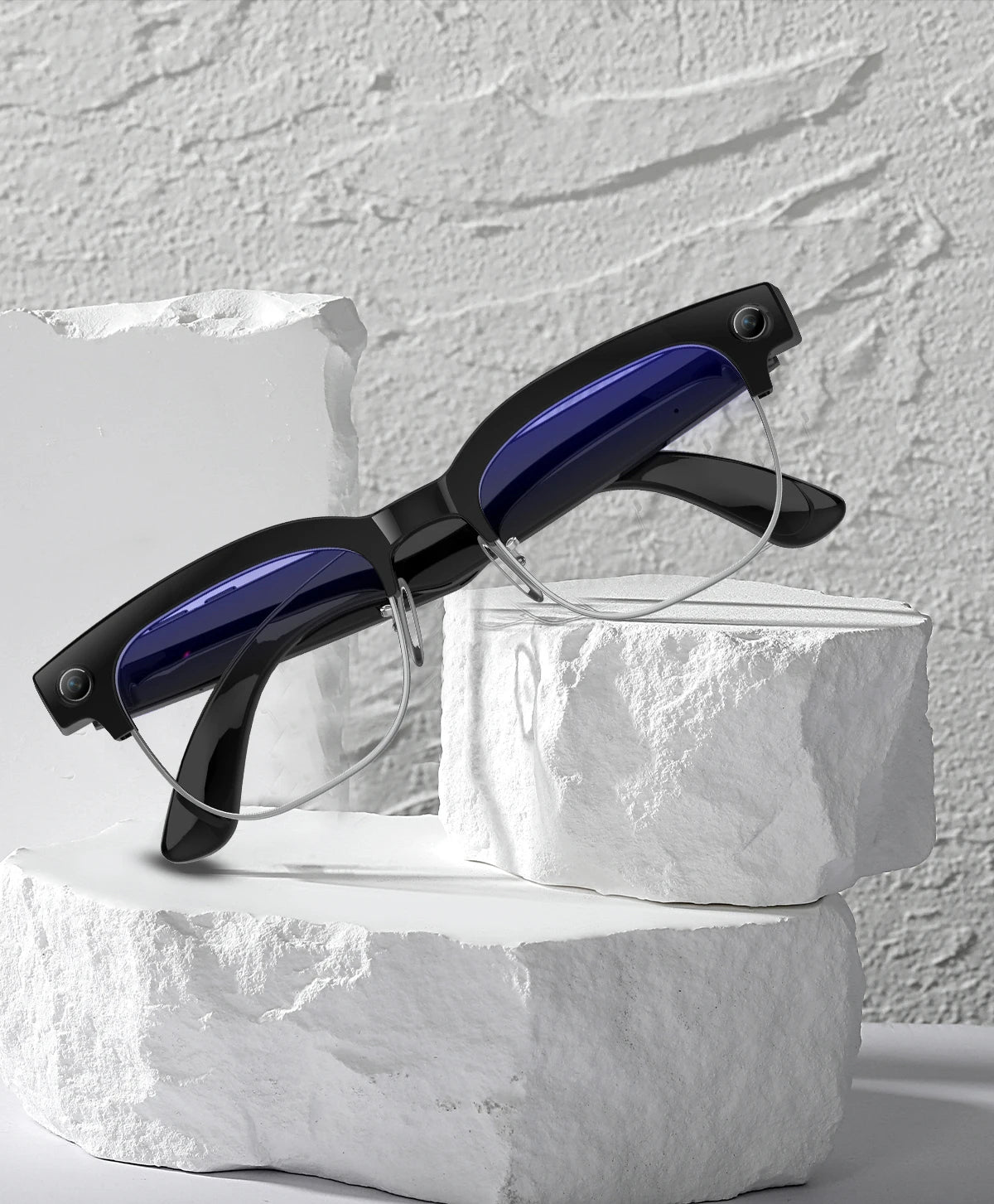 Demonstration of the real-time AI translation interface displayed via the VisionAI Apex smart eyewear.
