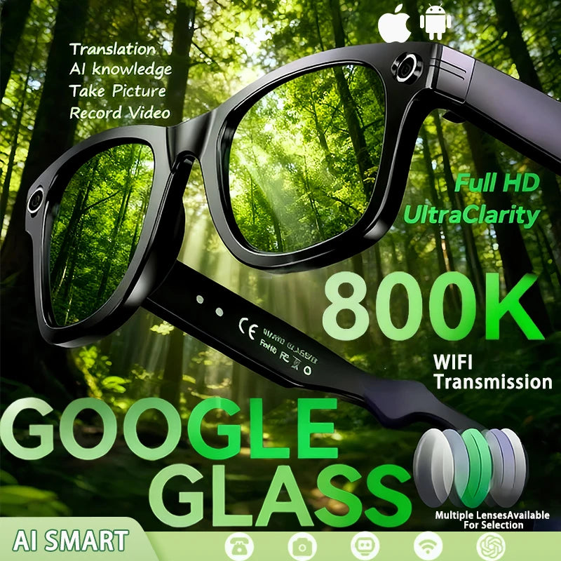 AI Smart Glasses with 8MP Camera Video Recording 100+ Languages Translation Blue LightSunglasses Bluetooth Call WIFI Men Women