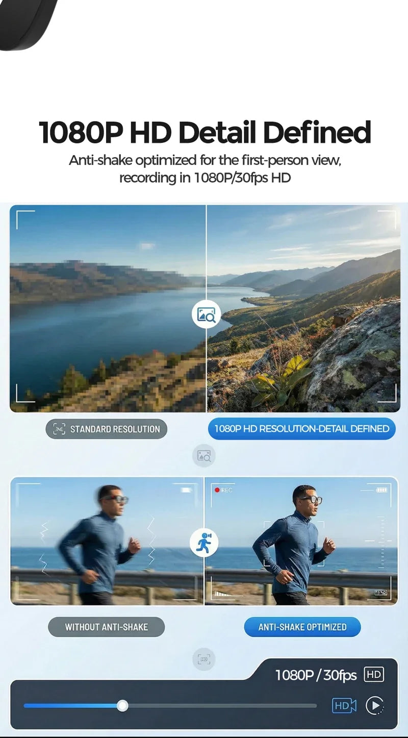 Black VisionAI smart glasses showing premium design details on white background