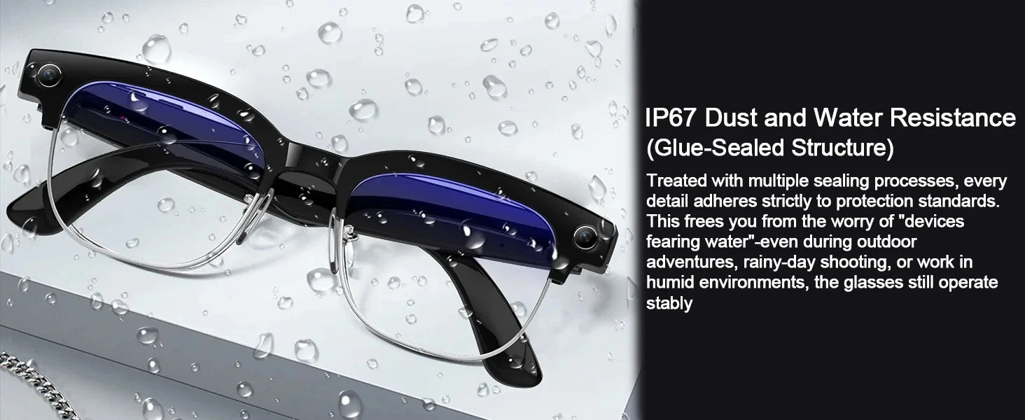 Black VisionAI smart glasses showing premium design details on white background