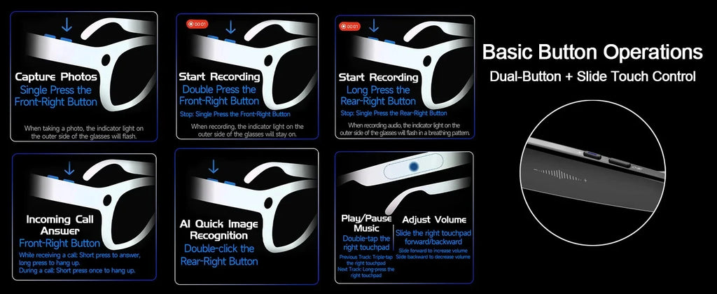 Black VisionAI smart glasses showing premium design details on white background