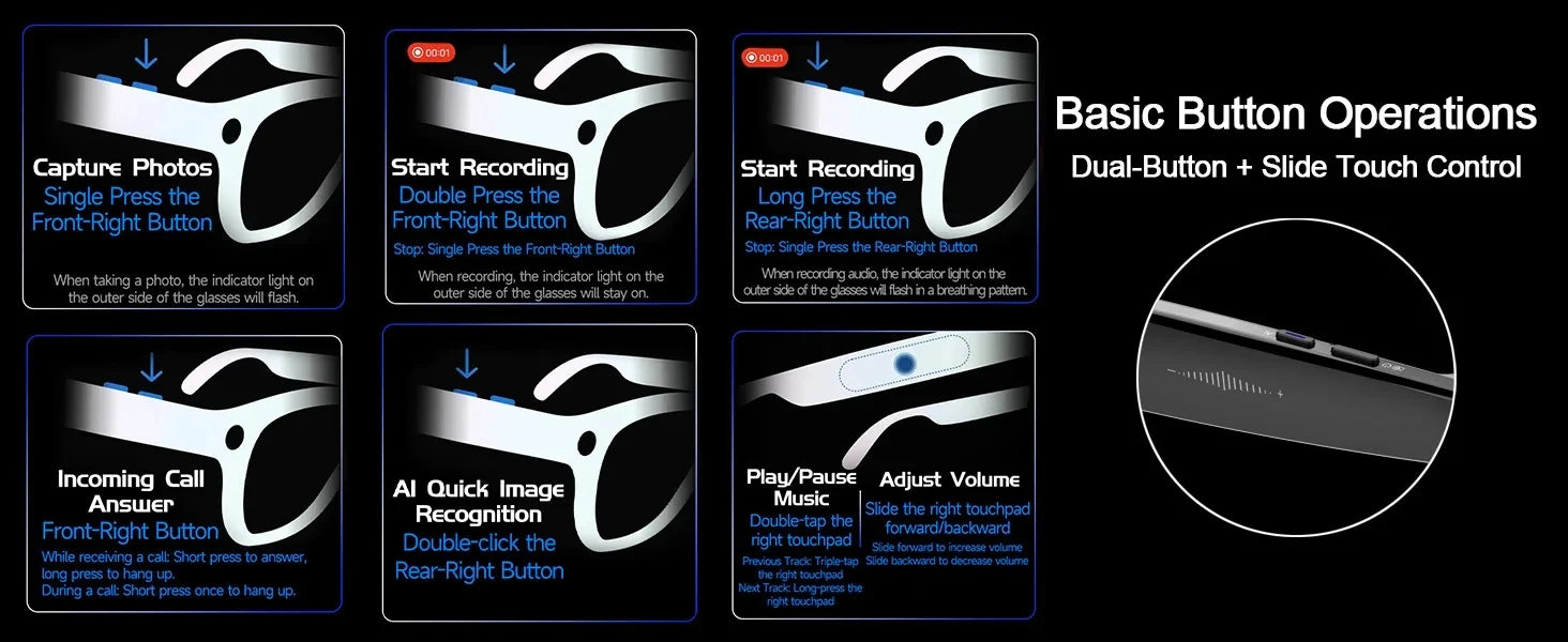 Black VisionAI smart glasses showing premium design details on white background