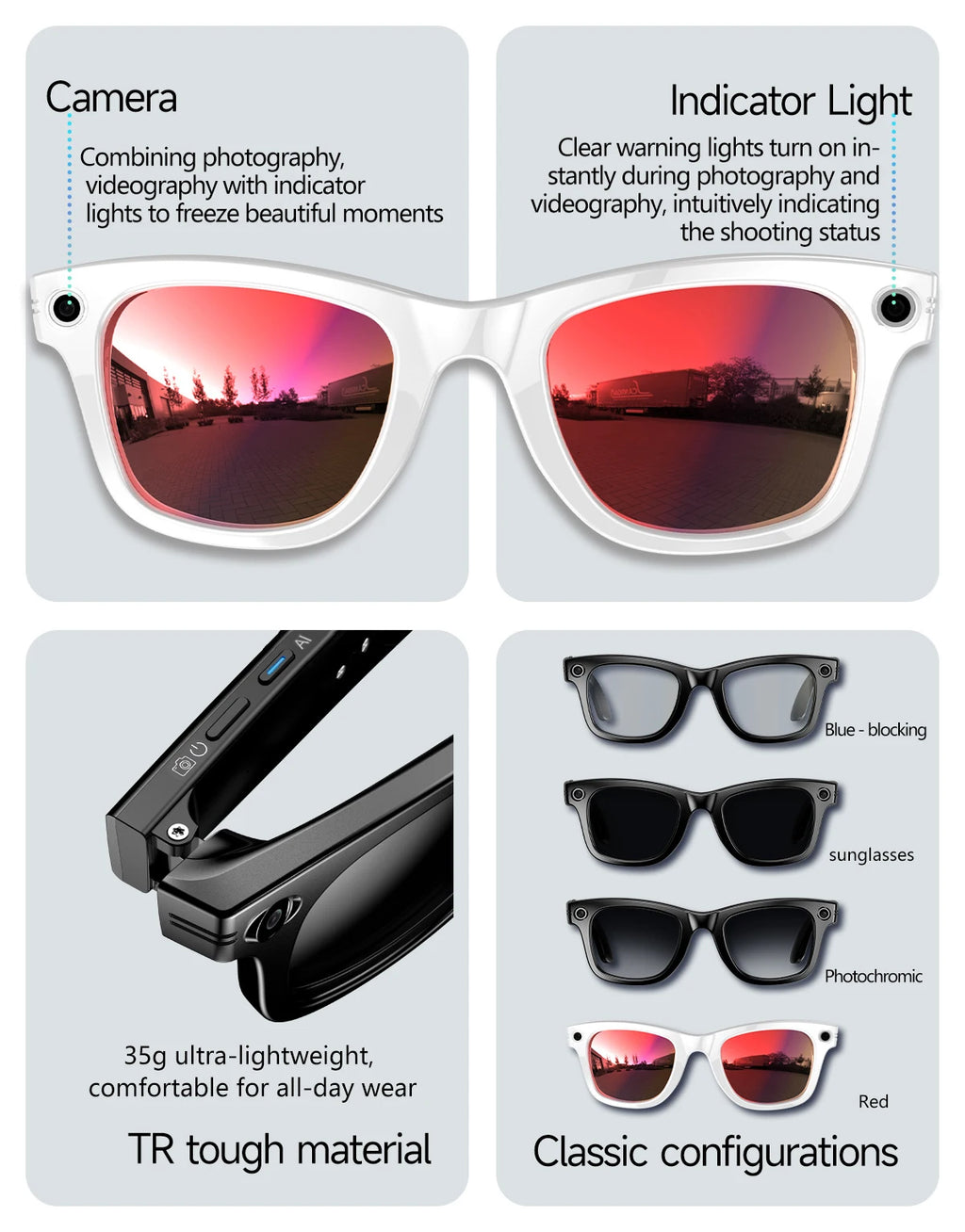 Black VisionAI smart glasses showing premium design details on white background