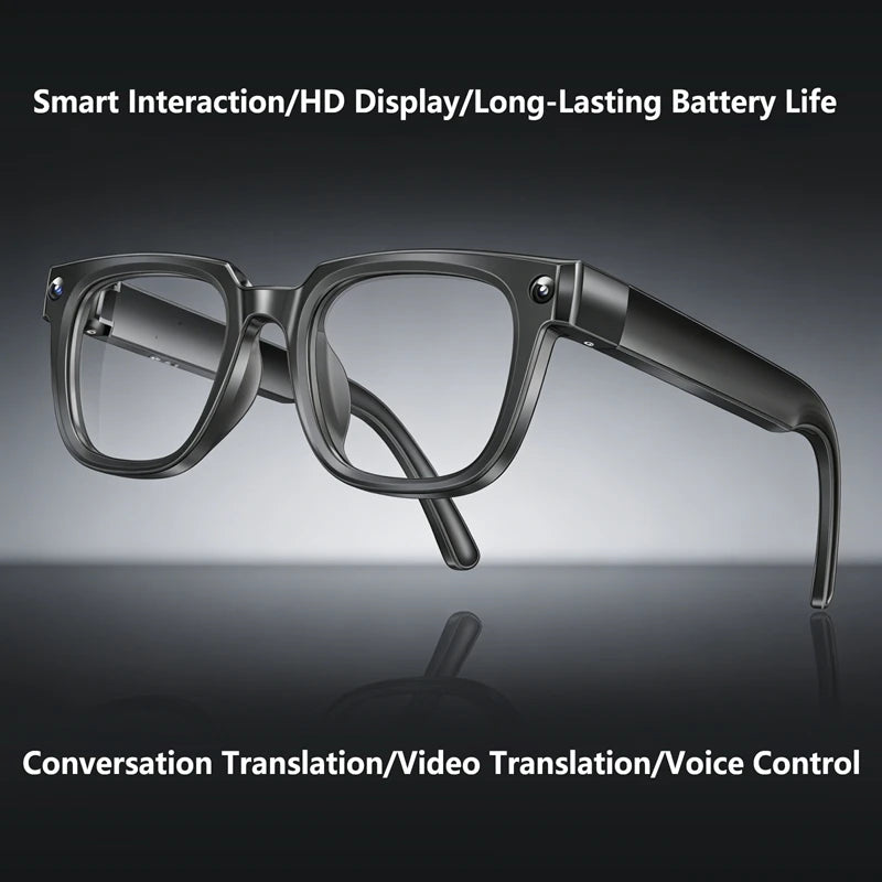 Black VisionAI smart glasses showing premium design details on white background