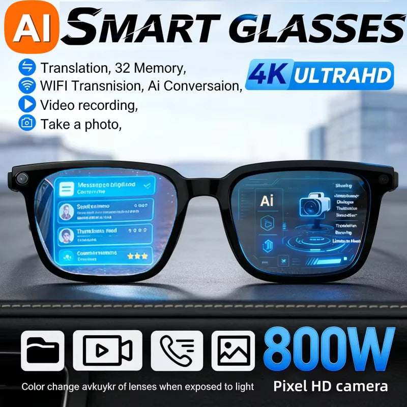 Black VisionAI smart glasses showing premium design details on white background