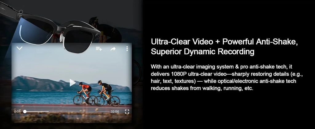 Black VisionAI smart glasses showing premium design details on white background