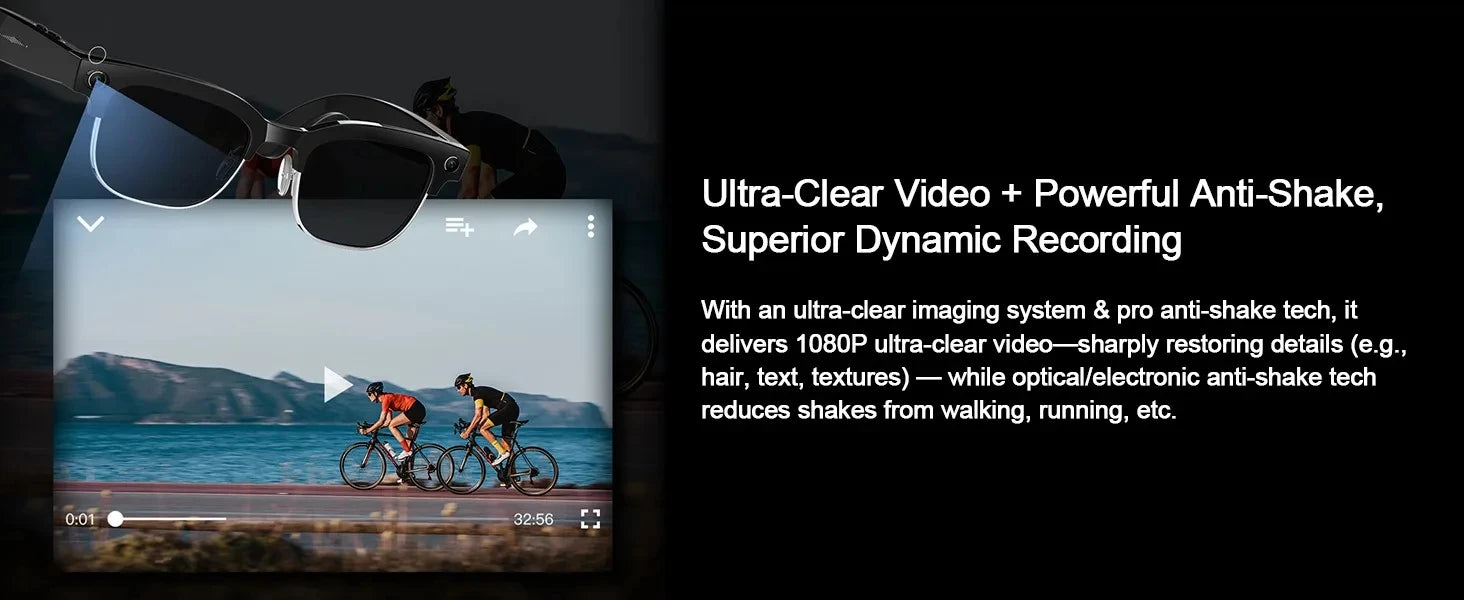 Black VisionAI smart glasses showing premium design details on white background