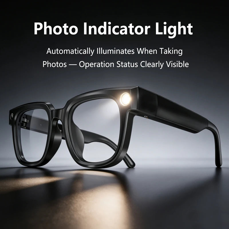 Black VisionAI smart glasses showing premium design details on white background