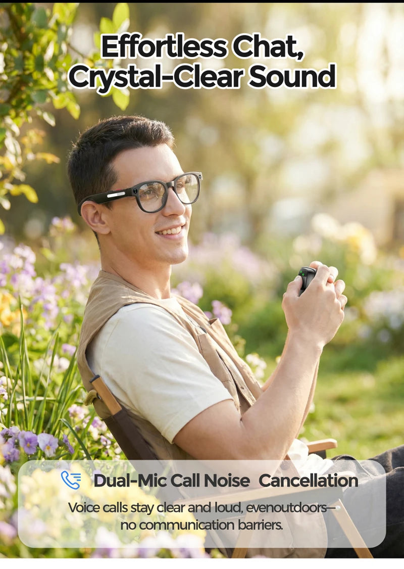 Black VisionAI smart glasses showing premium design details on white background