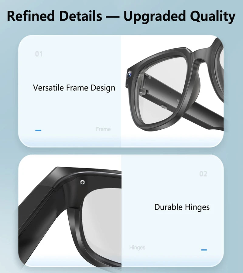 Black VisionAI smart glasses showing premium design details on white background