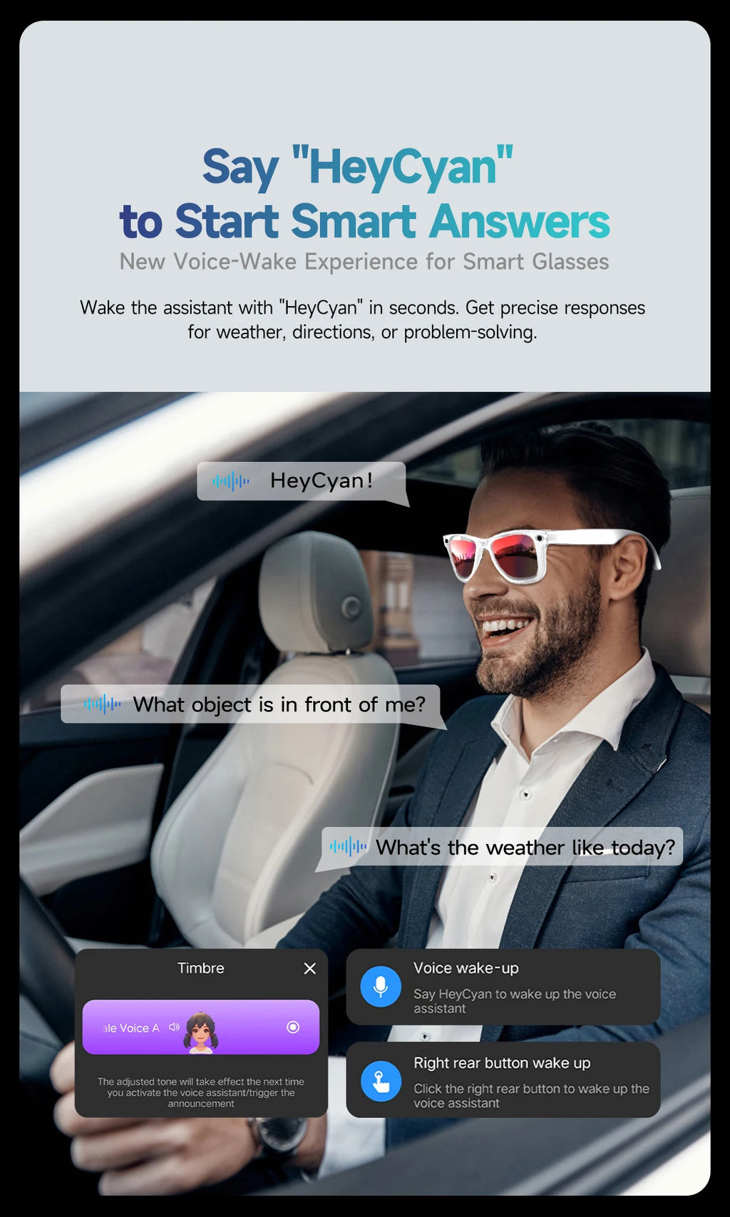Black VisionAI smart glasses showing premium design details on white background
