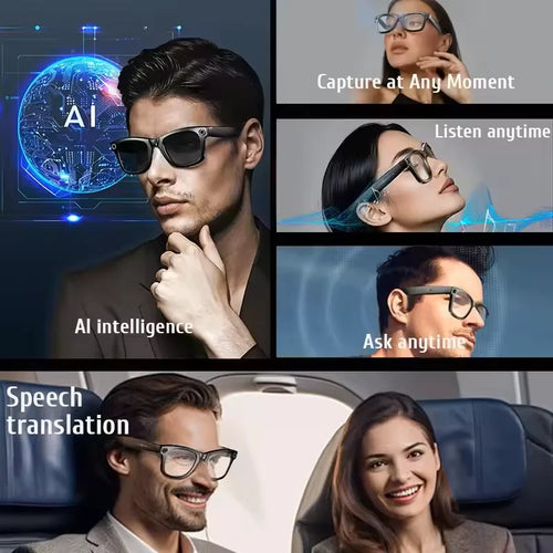 AI Smart Glasses with 8MP Camera Video Recording 100+ Languages Translation Blue LightSunglasses Bluetooth Call WIFI Men Women