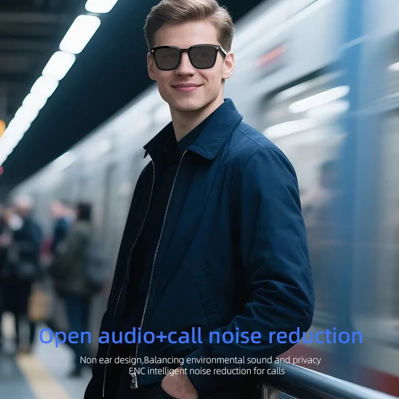 Black VisionAI smart glasses showing premium design details on white background