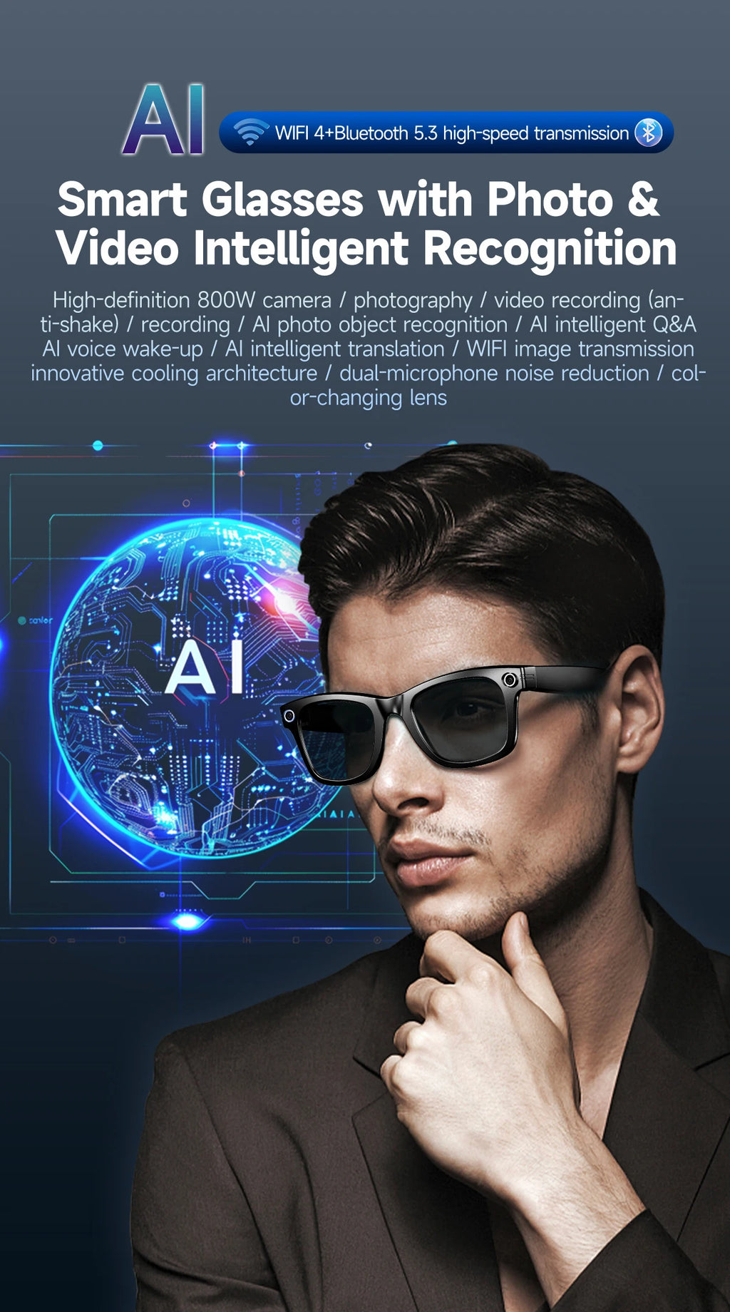 VisionAI Pro Max | 13MP AI Translation & Video Glasses