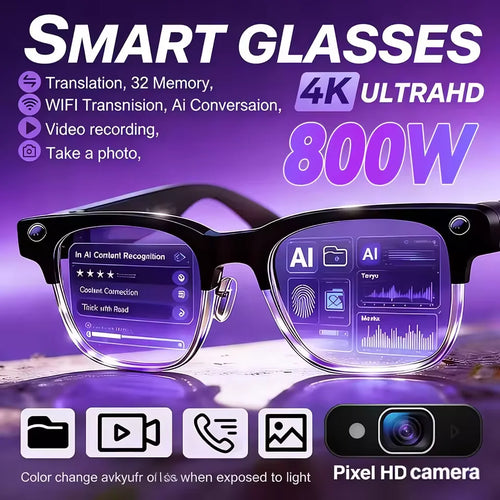 Black VisionAI smart glasses showing premium design details on white background
