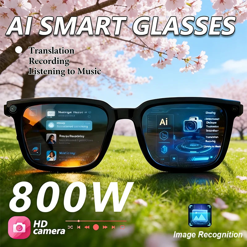 Black VisionAI smart glasses showing premium design details on white background