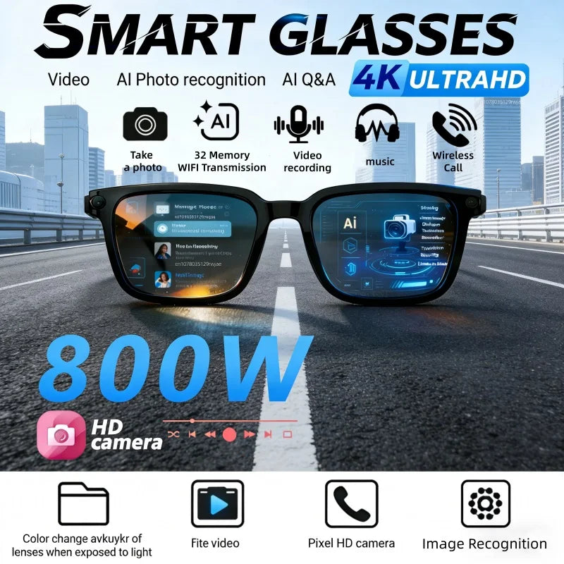 Black VisionAI smart glasses showing premium design details on white background