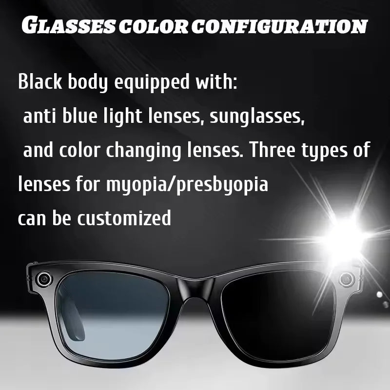 AI Smart Glasses with 8MP Camera Video Recording 100+ Languages Translation Blue LightSunglasses Bluetooth Call WIFI Men Women