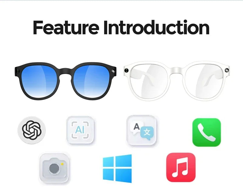 Black VisionAI smart glasses showing premium design details on white background