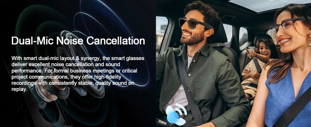 Black VisionAI smart glasses showing premium design details on white background