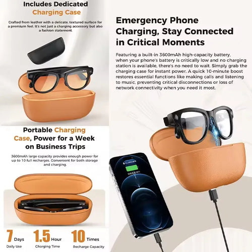 Black VisionAI smart glasses showing premium design details on white background