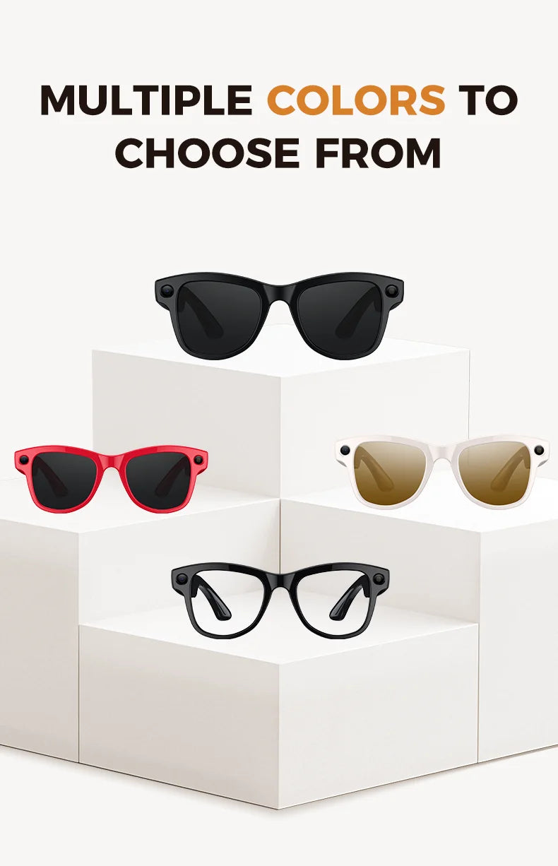 Black VisionAI smart glasses showing premium design details on white background