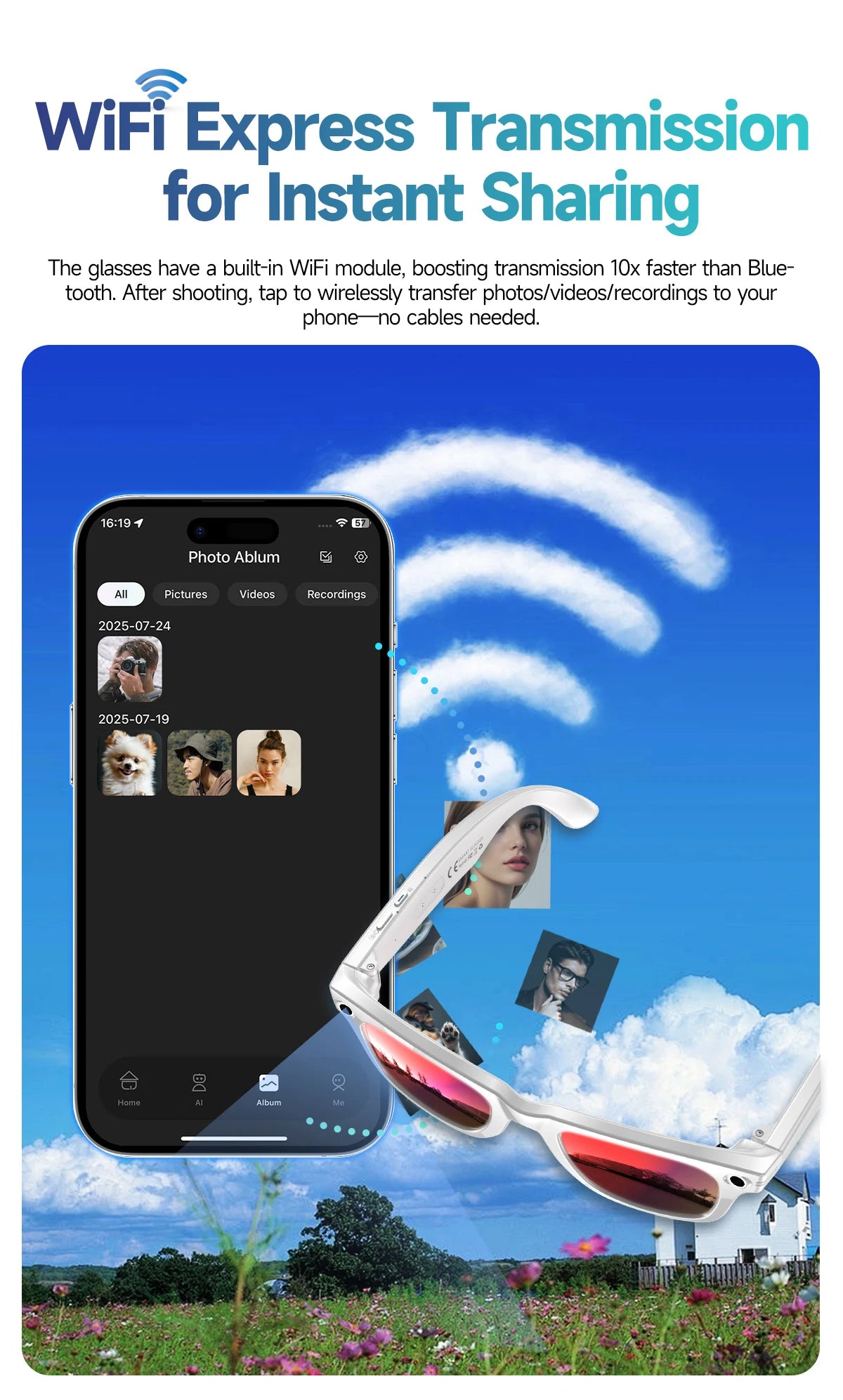 Black VisionAI smart glasses showing premium design details on white background