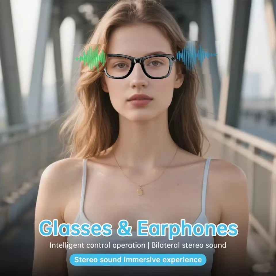 Black VisionAI smart glasses showing premium design details on white background