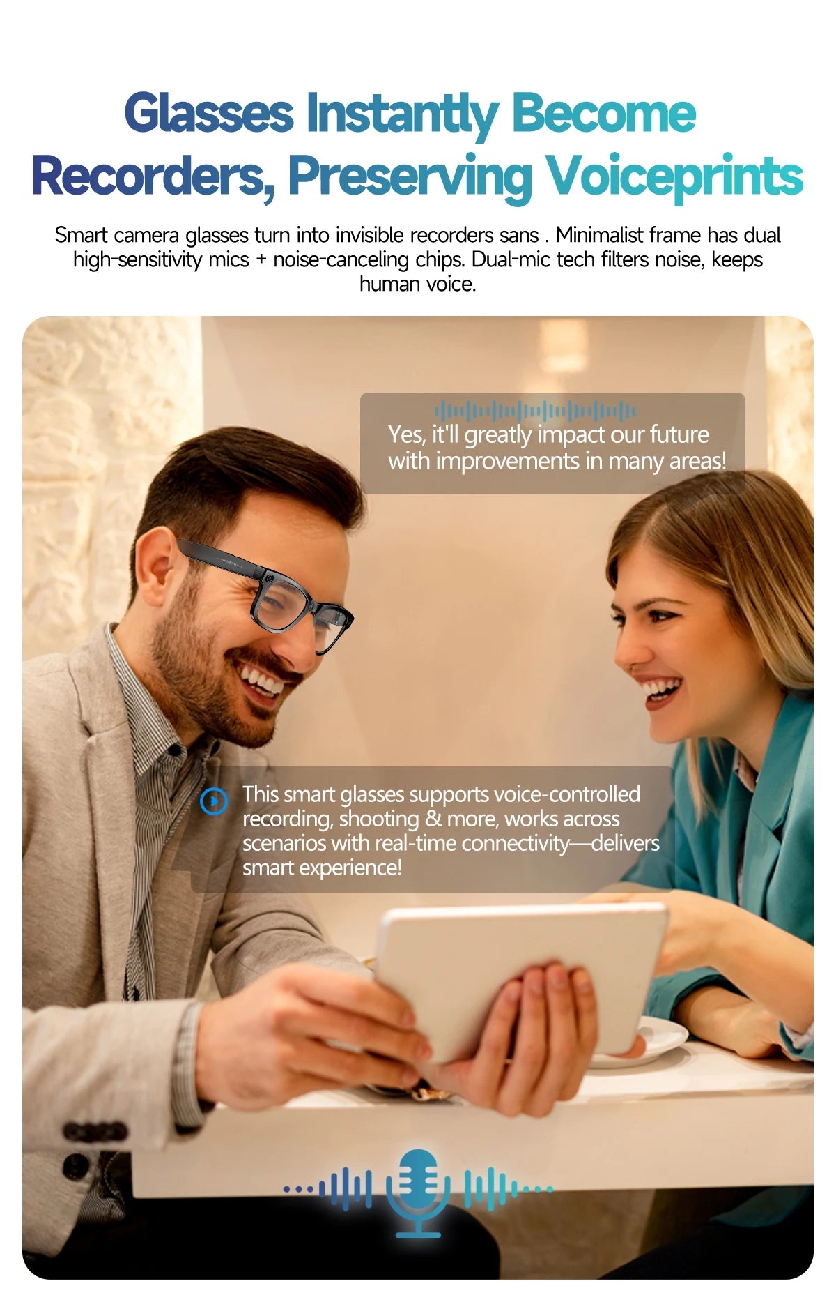 Black VisionAI smart glasses showing premium design details on white background