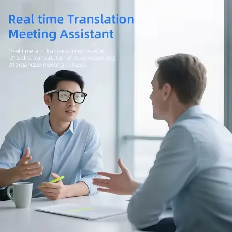 Black VisionAI smart glasses showing premium design details on white background