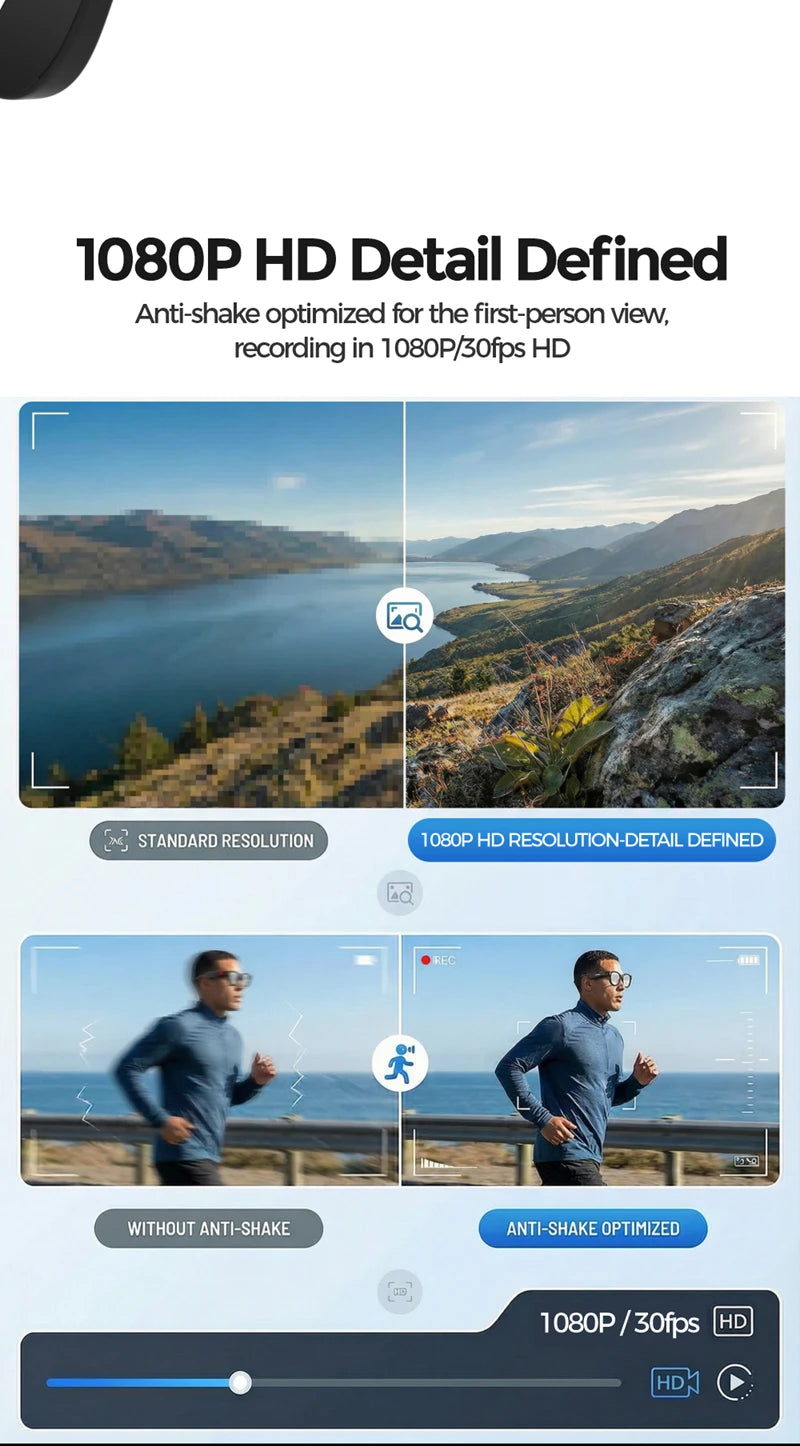 Black VisionAI smart glasses showing premium design details on white background