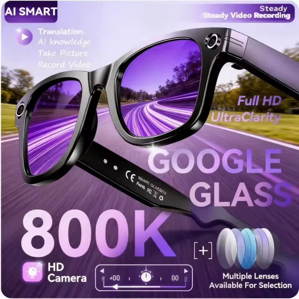 Black VisionAI smart glasses showing premium design details on white background