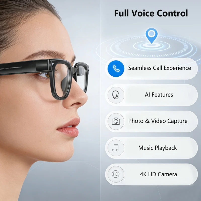 Black VisionAI smart glasses showing premium design details on white background