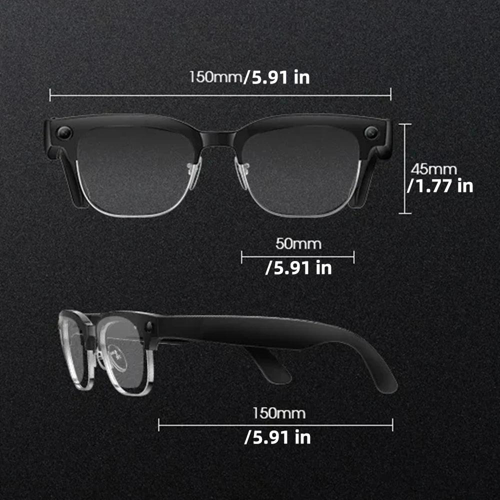 Black VisionAI smart glasses showing premium design details on white background