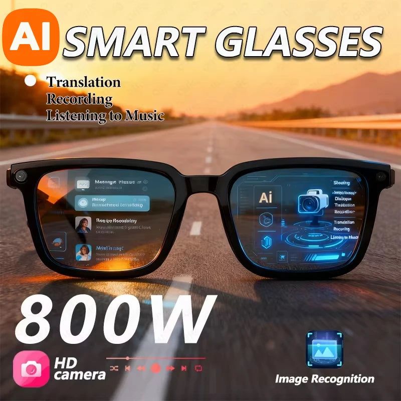 Black VisionAI smart glasses showing premium design details on white background
