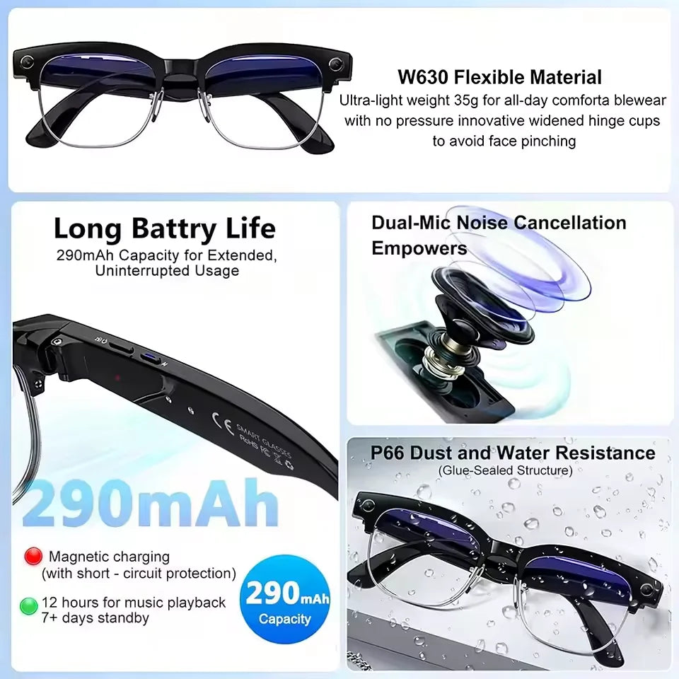Black VisionAI smart glasses showing premium design details on white background