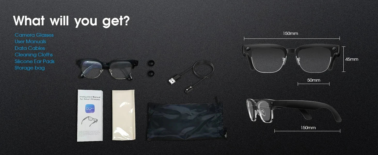 Black VisionAI smart glasses showing premium design details on white background