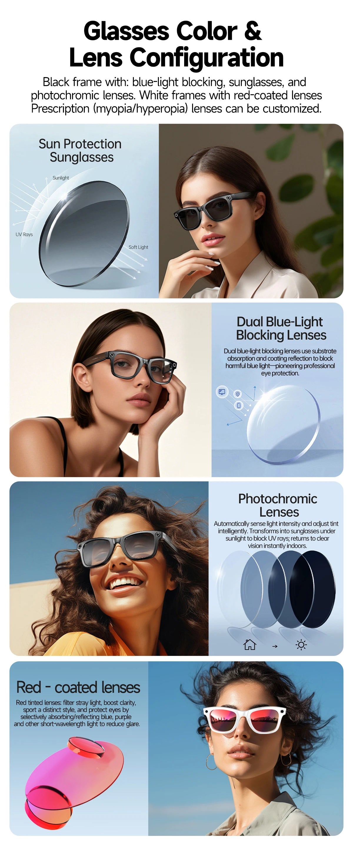 Black VisionAI smart glasses showing premium design details on white background