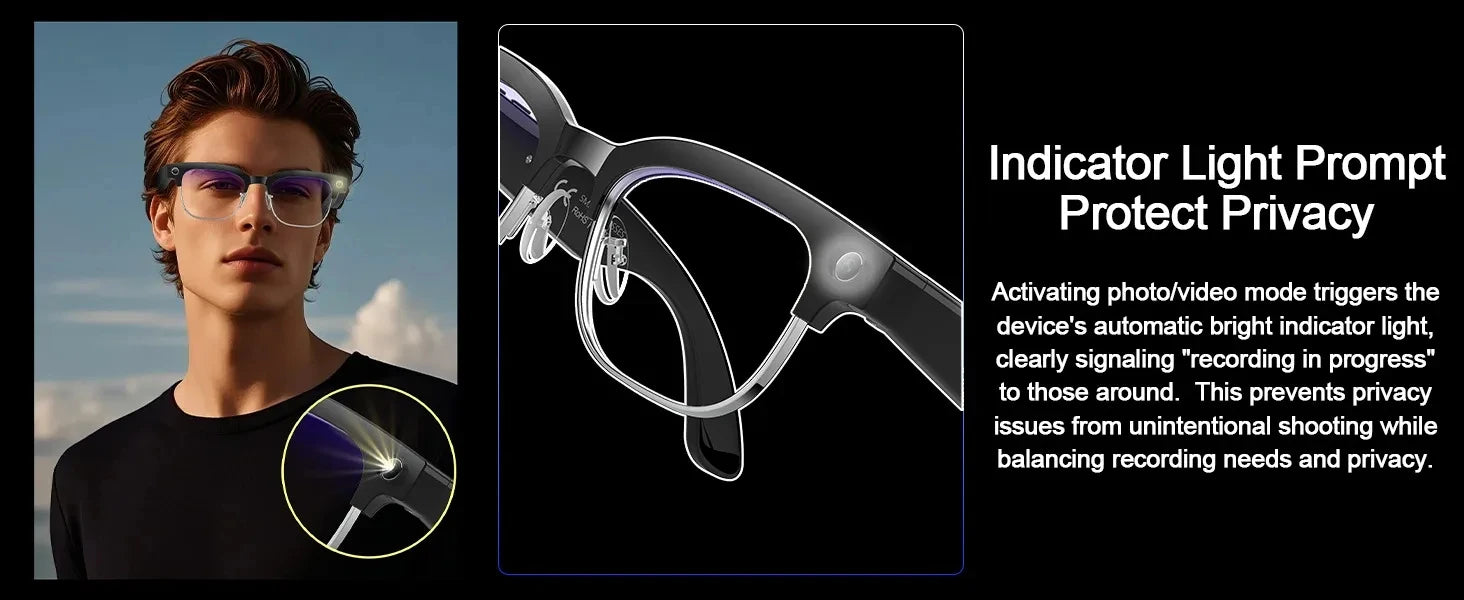 Black VisionAI smart glasses showing premium design details on white background