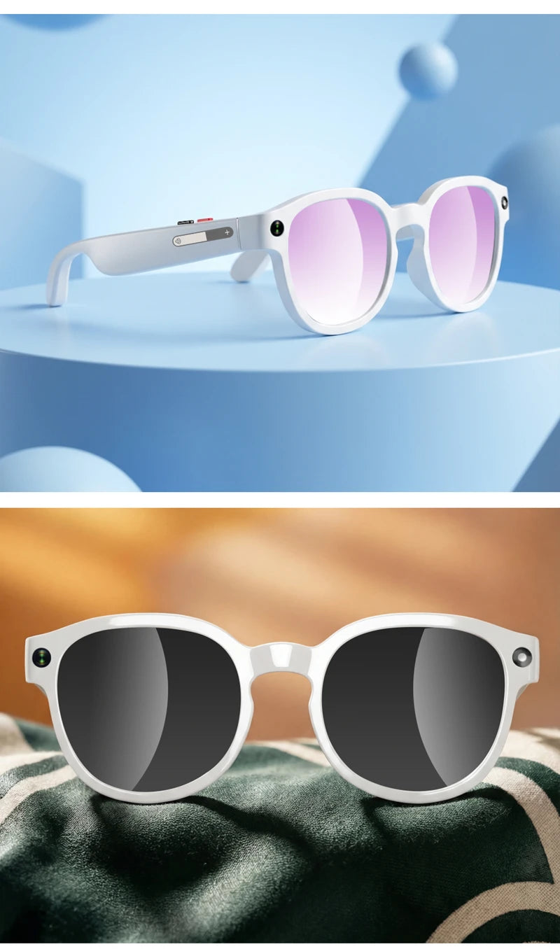 Black VisionAI smart glasses showing premium design details on white background