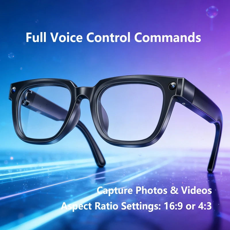 Black VisionAI smart glasses showing premium design details on white background