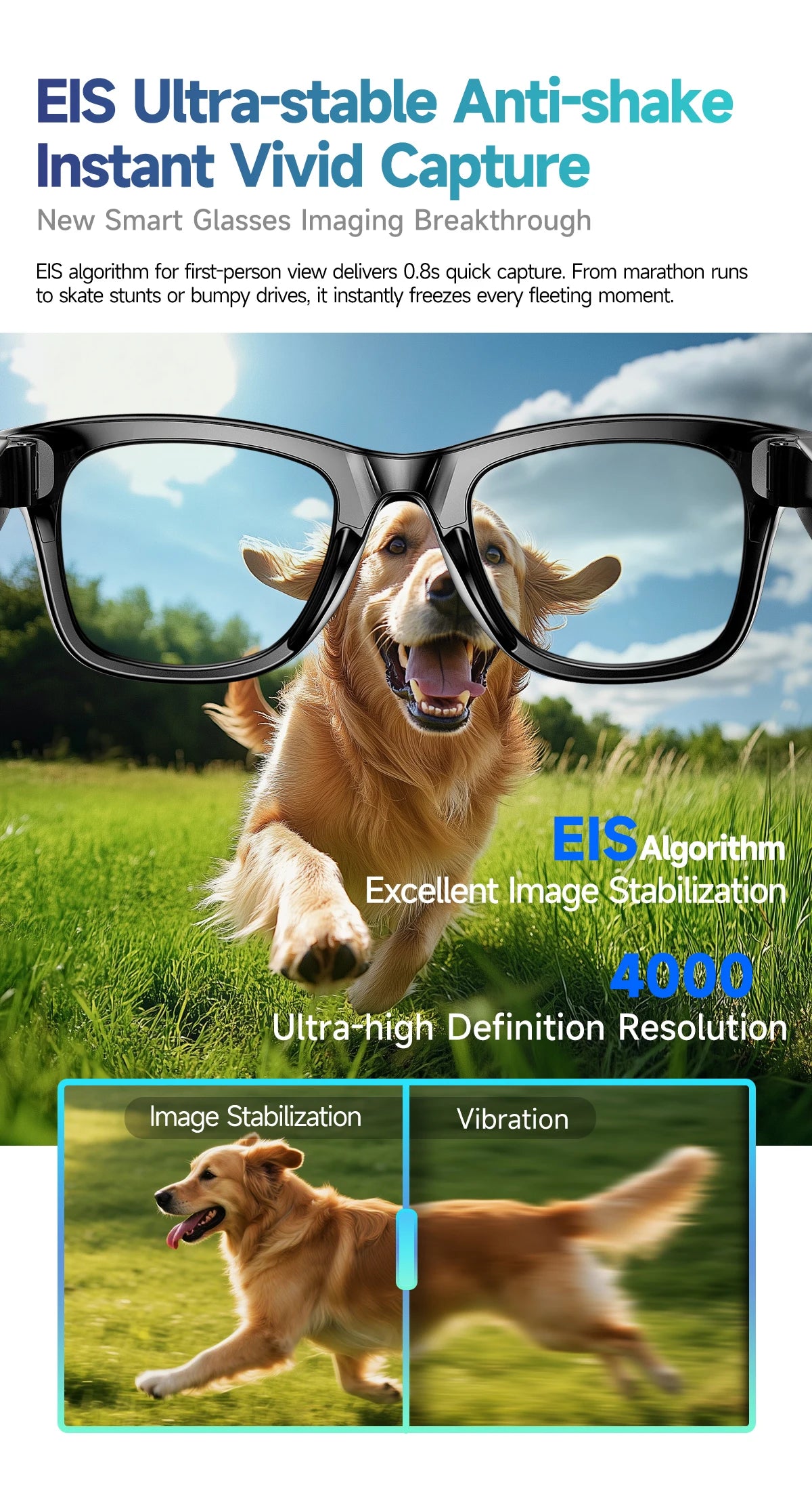 Black VisionAI smart glasses showing premium design details on white background