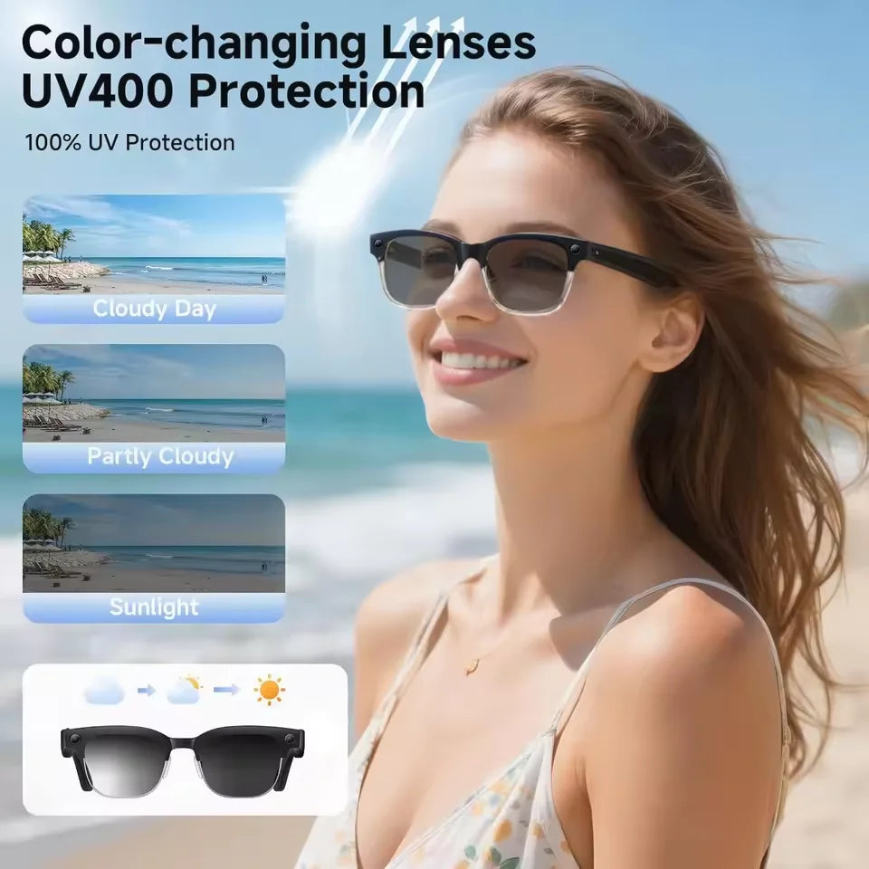 Black VisionAI smart glasses showing premium design details on white background