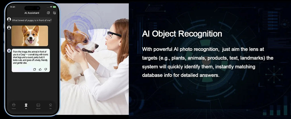 Black VisionAI smart glasses showing premium design details on white background
